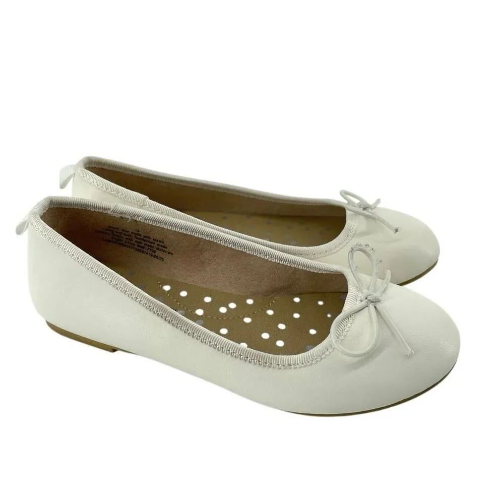 Cat & Jack Girls White Ballet Flats Memory Foam Dress Shoes Size 13